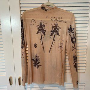 Y2K Mesh Tattoo Shirt 2000s Vintage